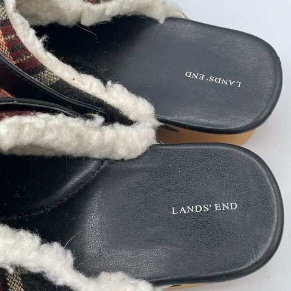 Lands’ End Girls Skylar Shearling Clogs Plaid Slip-On Red Tartan Christmas 5M - Picture 4 of 5